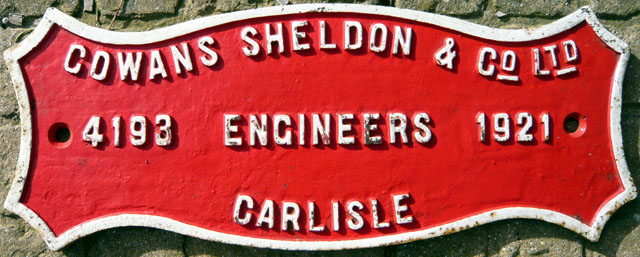 Works Plate for 1921 CS 36-ton crane for L&SWR